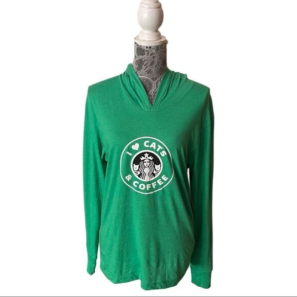 Cats & Coffee Cat Rescue Hoodie Green Size Small - Picture 1 of 9
